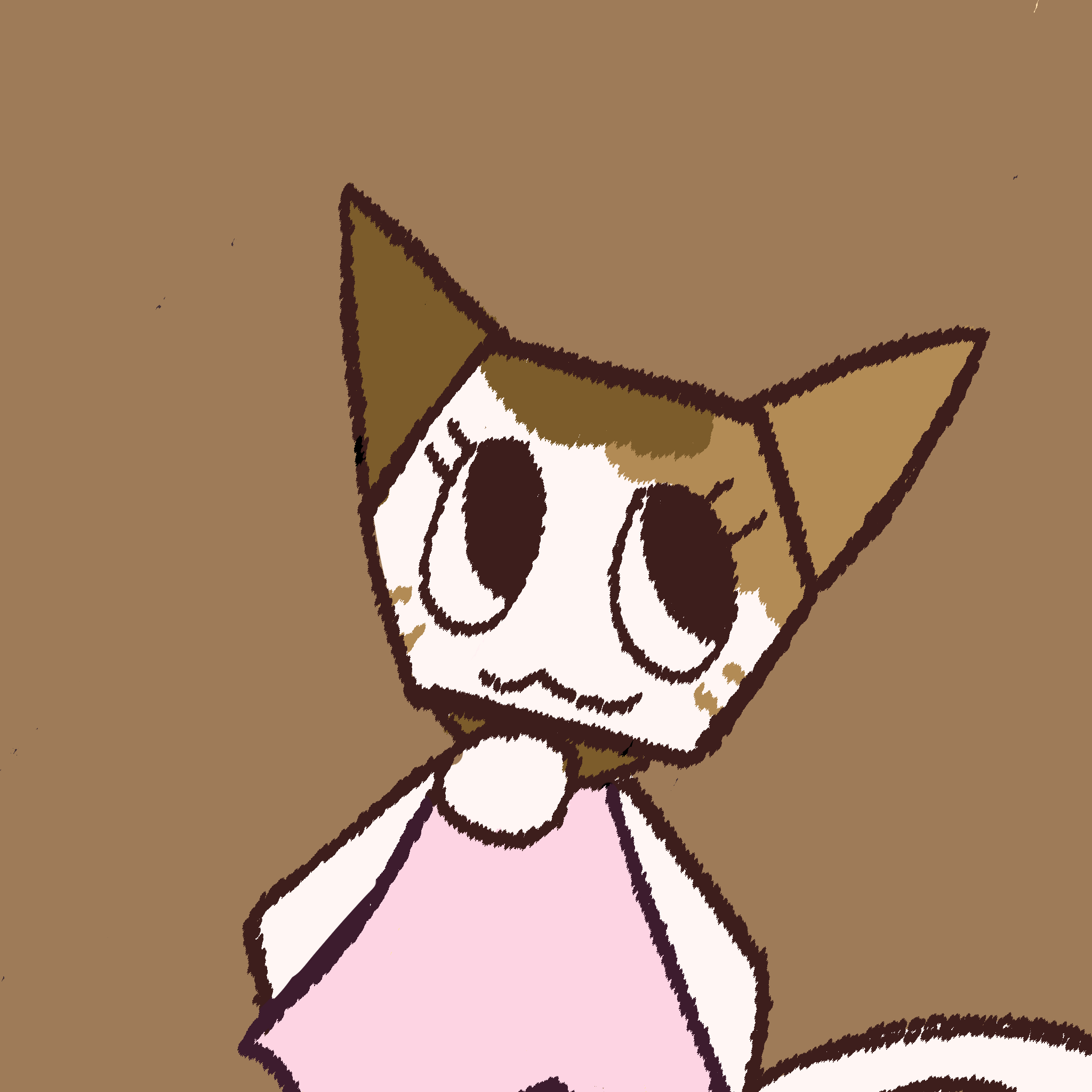 Calico cat smiling in a pink dress